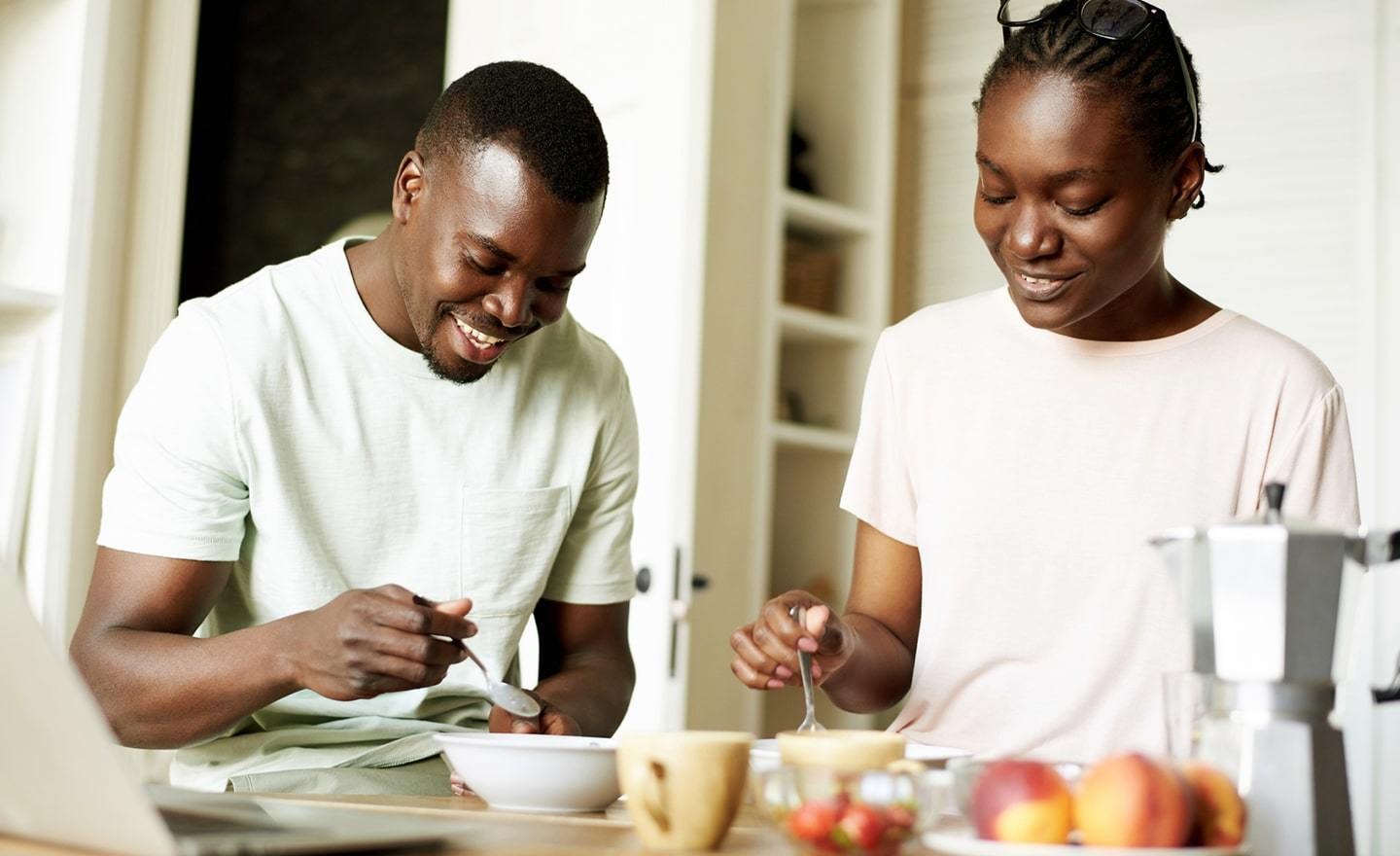 Couple eating breakfast