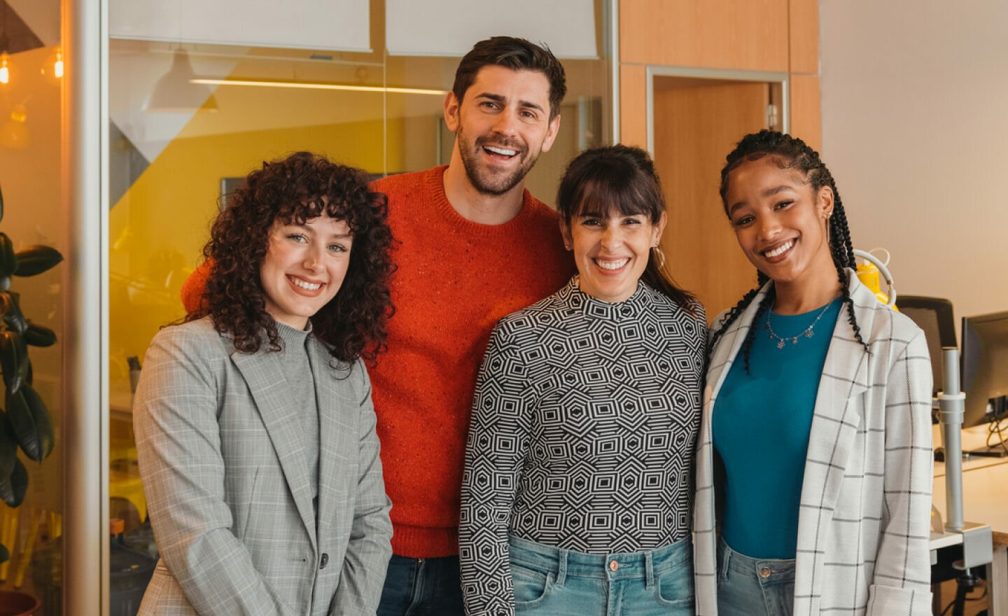 Portrait of happy diverse coworkers