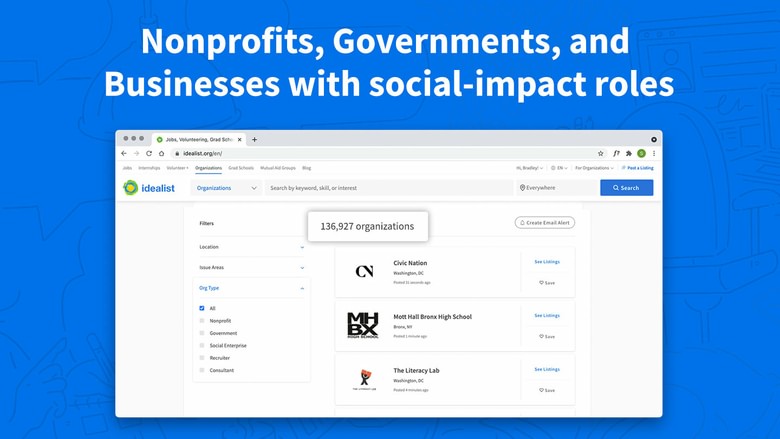 Nonprofits, government agencies, and businesses with social-impact roles