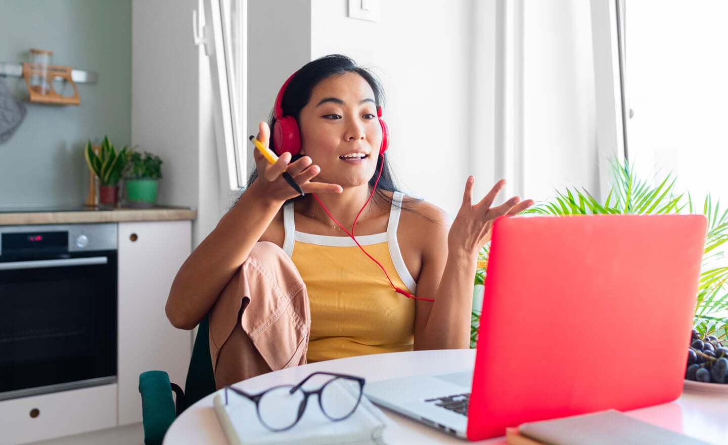 Woman working on video call from home