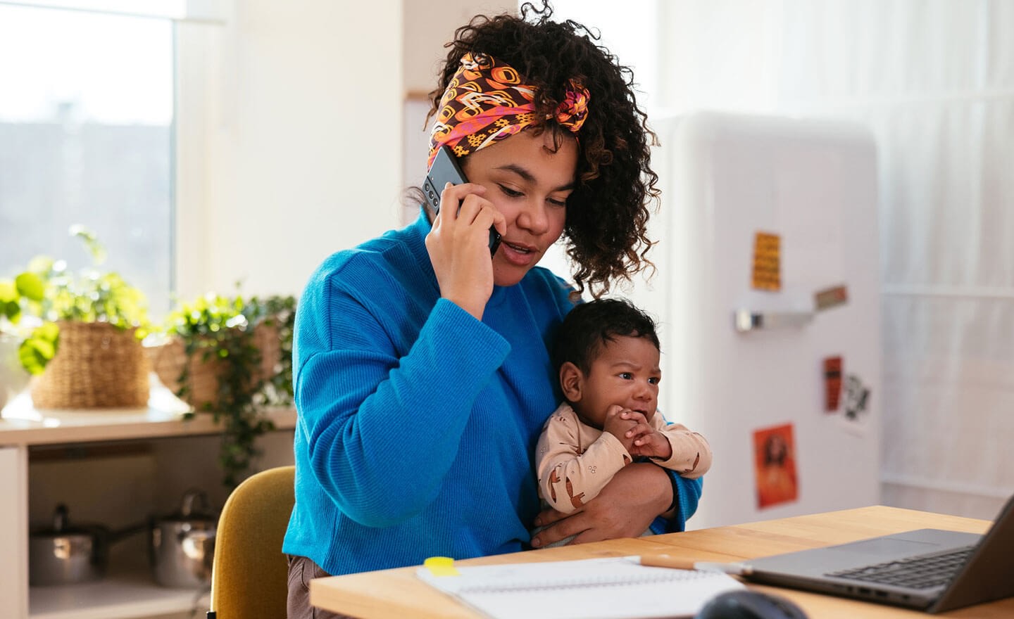 Working mom on conference call