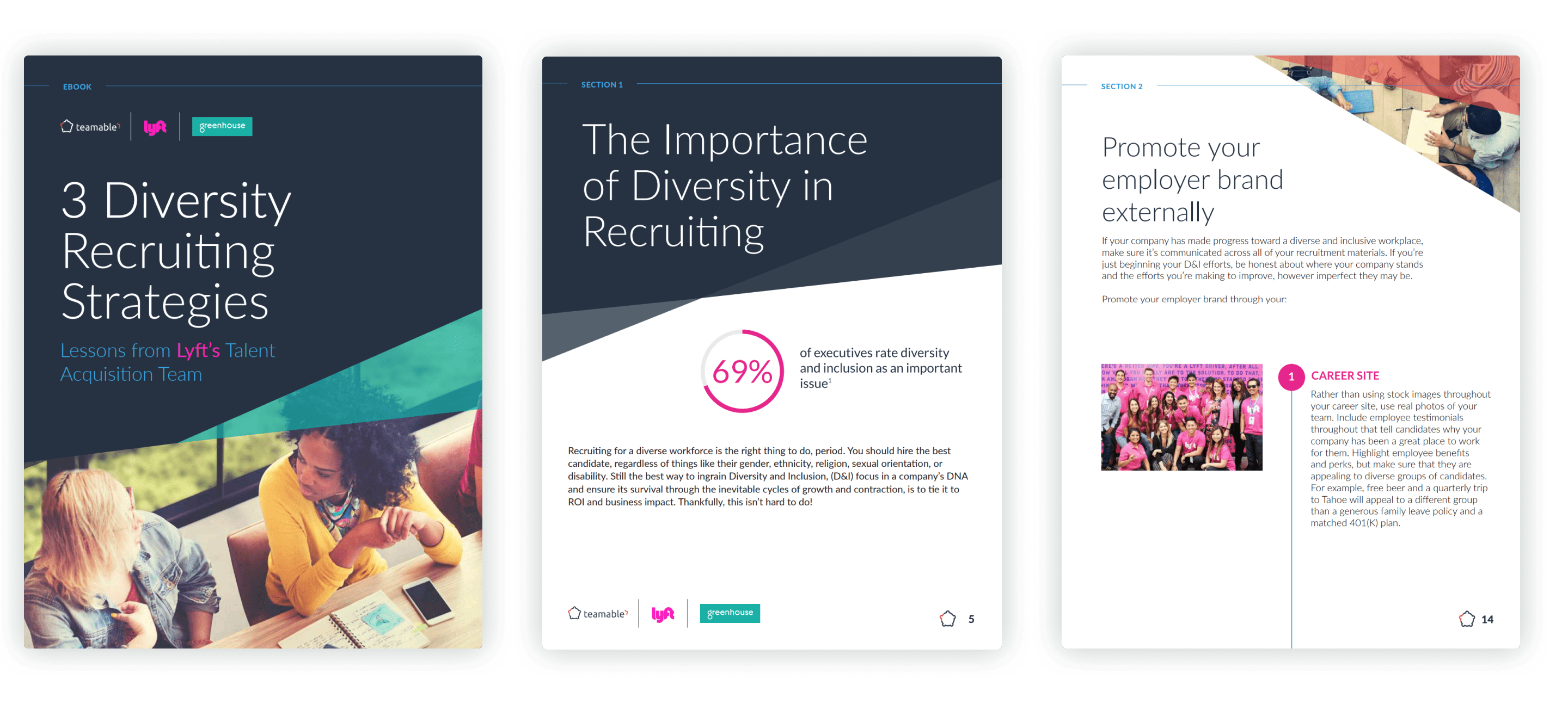 Sample pages of the 3 diversity recruiting strategies with Lyft eBook