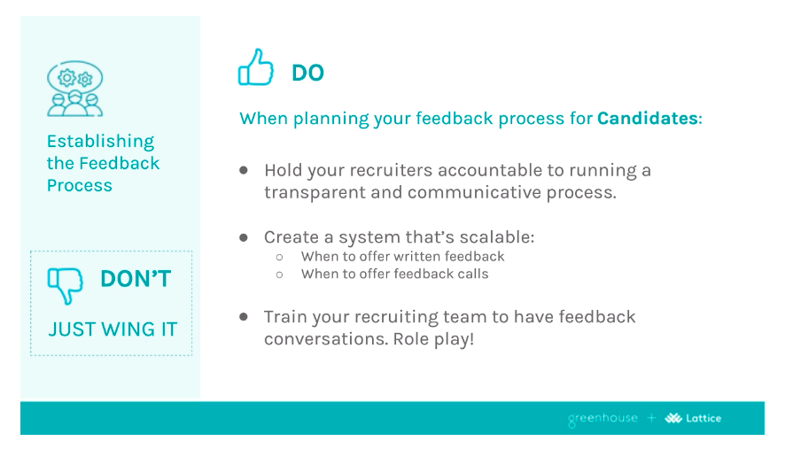 Sample slide from the Speakers from the do's and don'ts of delivering feedback to candidates and employees presentation