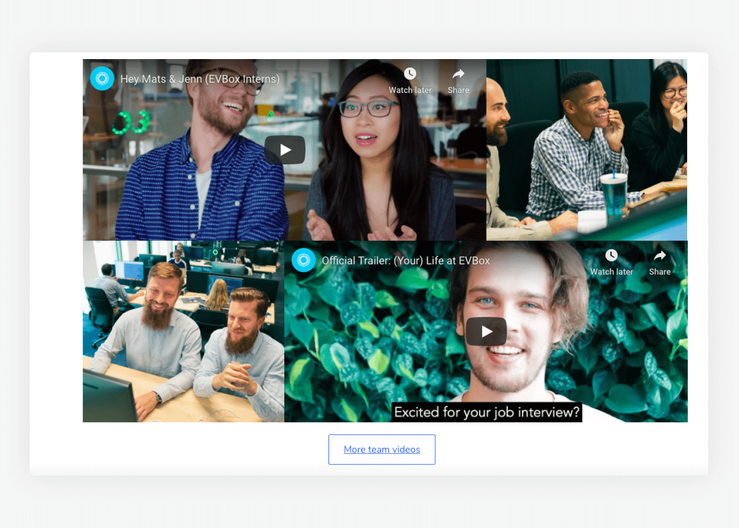 EVBox's website career page example of employee videos