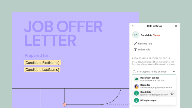 Automatically populate Greenhouse data in the variables within the body of the offer document, and in the recipient signing orders and approvals.