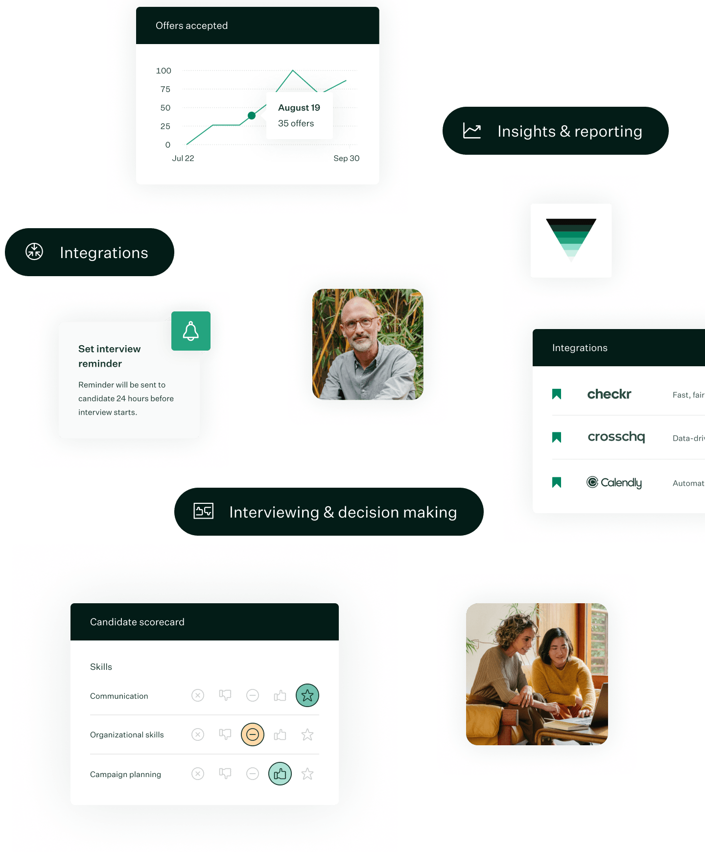 Greenhouse all together hiring platform UI collage headshots of office workers