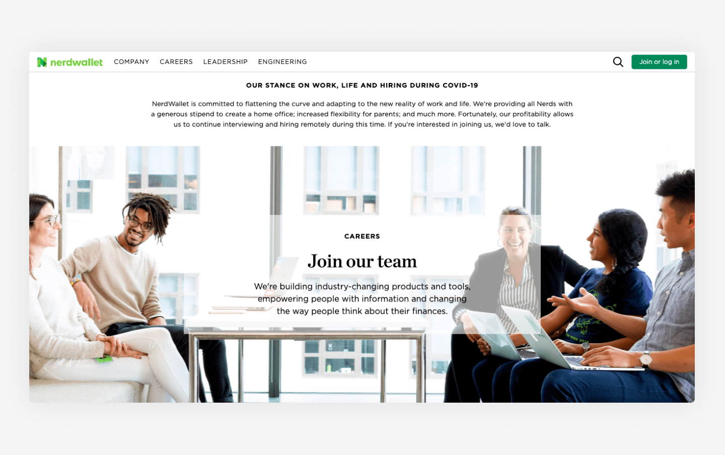 NerdWallet's website career page example