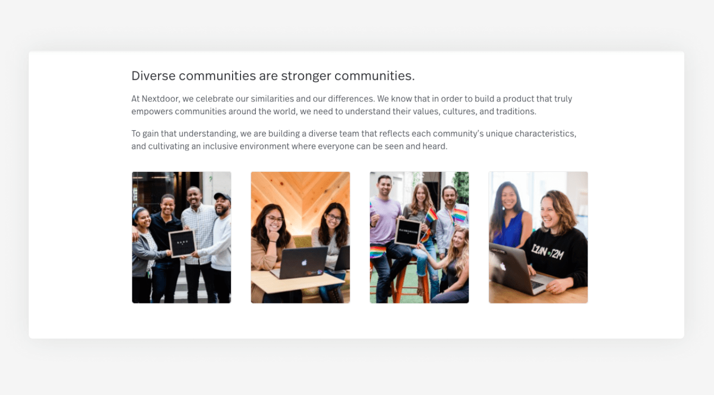 Nextdoor's website career page example with employees