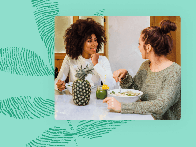 Photo of two women eating lunch