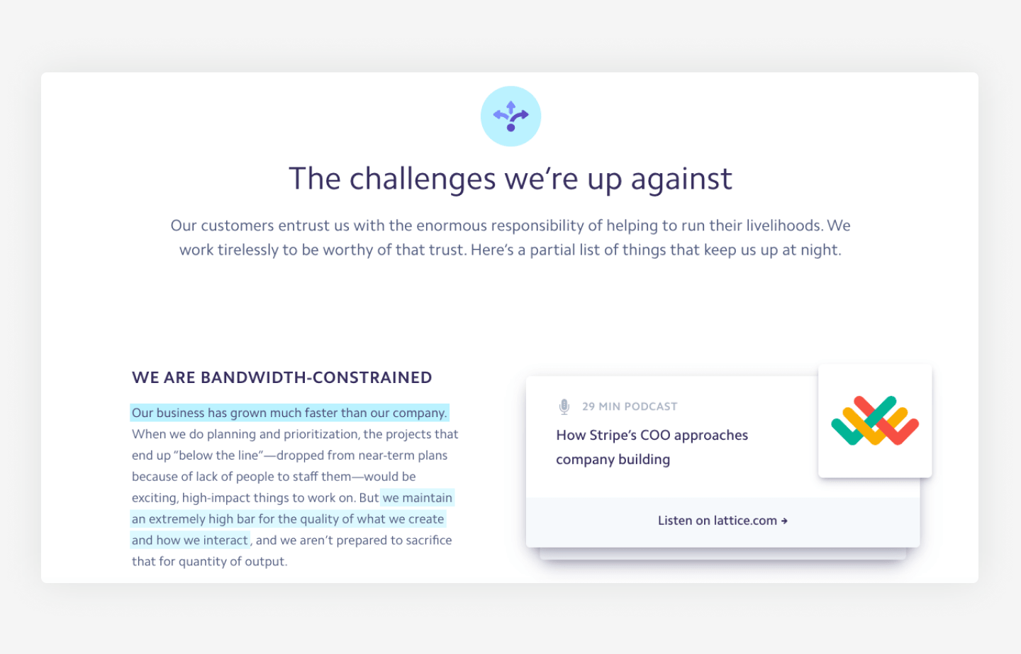 Stripe's website career page example