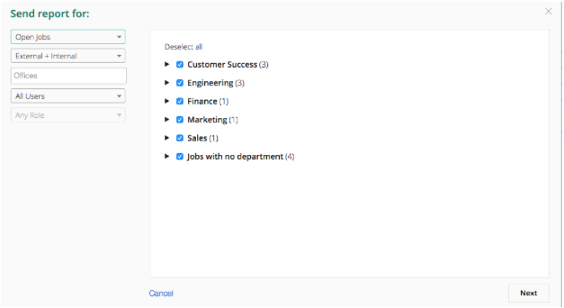 filter by jobs and departments checklist